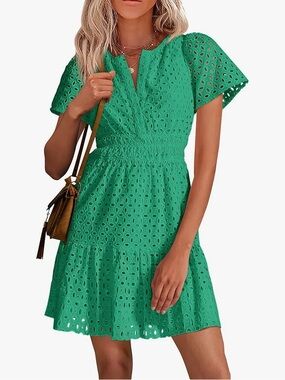 Kelly Green Eyelet High-Waisted A-Line Womens Dress Size Medium